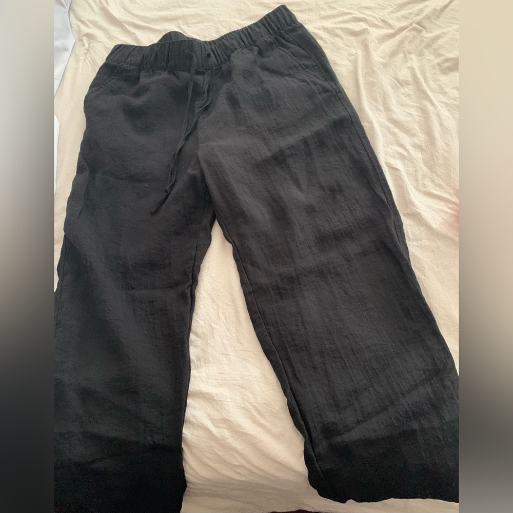 H&M all black pull-on cropped linen pants